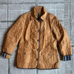 Basler Quilted Puffer Jacket in Tan with Black Trim Size 38 EUC